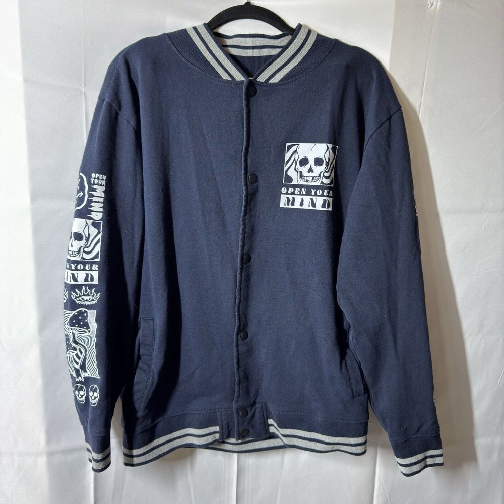 WXYZ Jacket Men's Medium Snap Button‎ Varsity Bomber Skeleton mushroom